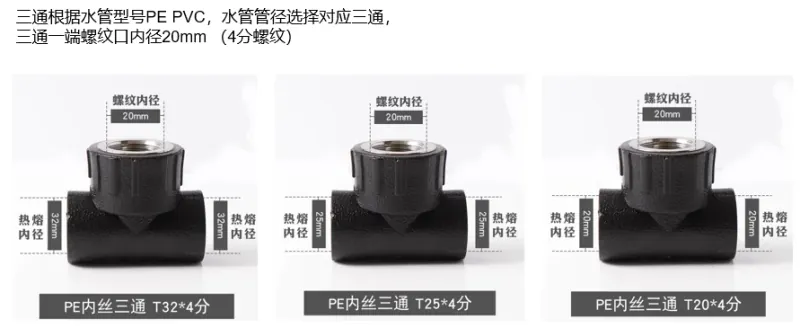 防脱异径三通配件选型规格图